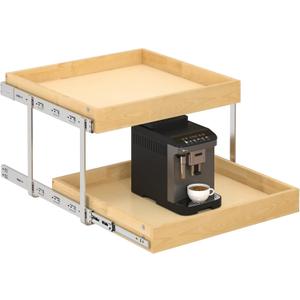 WelFurGeer 2-Tier Pull Out Cabinet Organizer with Soft Close Slides, Heavy-Duty Pull Out Drawers for Cabinets, Slide Out Shelf for Kitchen, Bathroom, Pantry & Under Sink, Solid Birch Wood