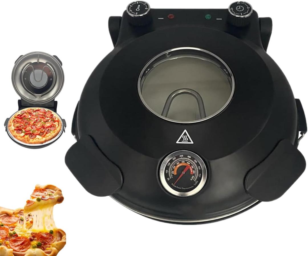 12" Electric Pizza Oven with Refractory Stone  1200W Countertop Pizza Maker Heats up to 800F (420), Fast 4-Min Pizza Cooker with Adjustable Temperature for Indoor & Outdoor Use
