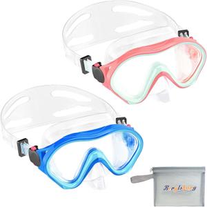 Kids Swim Goggles with Nose Cover -Diving Mask Leak-Proof Design for Boys Girls Ages 5-15 | Anti-Fog & UV Protection Swimming Glasses (2PCSBLUE+Pink)