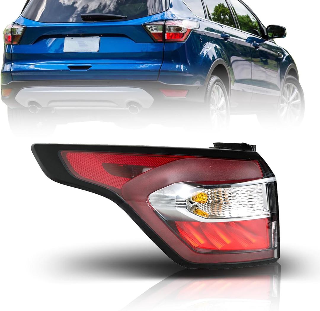 Silscvtt Rear Brake Indicator Tail Light Replacement for Escape 2017 2018 2019 with Side Lights Red Lens Left Driver Side Outer Tail Lamp GNT56215209