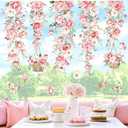decalmile Hanging Flower Vine Double Sided Window Clings Pink Peony Floral Window Decals Anti-Collision Glass Window Doors Window Stickers