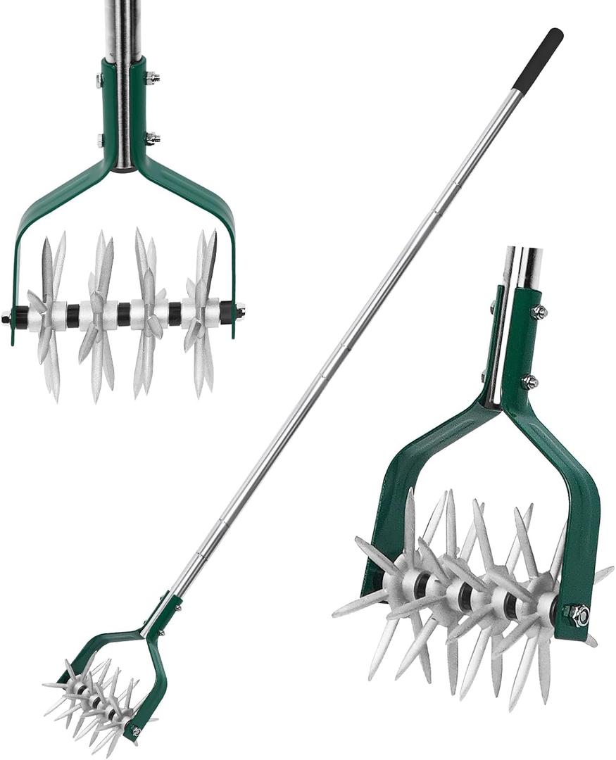 Garden Cultivator Adjustable Stainless Steel Handle, fine Rotary Cultivator Tiller for Small Scale Gardens Soil Loosening, Lawn Aeration, Fertilizer Mixing & Planting Preparation