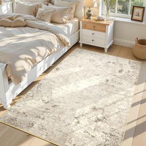 Toneed Abstract Area Rug Modern Washable Rug Soft Non Slip Rug Low Pile for Bedroom Living Room Dining Room Beige 4x6 Feet