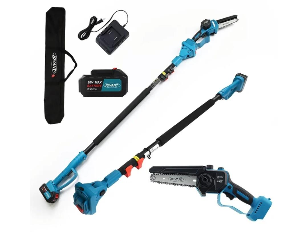 Pole Saw for Tree Trimming,15-Foot Reach Pole Tree Trimmer,6inch Electric Pole Chainsaw for Branch and Wood Cutting with Portable Bag and 20V 4A Battery Jovant