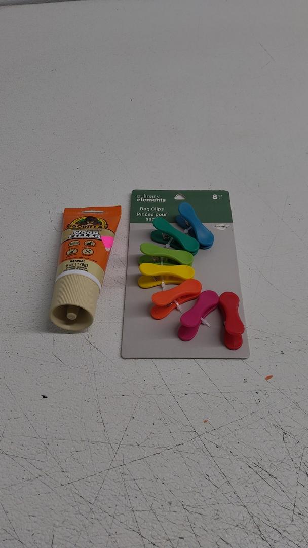 Gorilla All Purpose Wood Filler, Natural Color, 6 Ounce Tube (Pack of 1) - Water Resistant for Indoor or Outdoor Projects and Repairs, Culinary Elements Bag Clips 8 Count