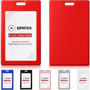 4 x 2 Pack Red Vertical Sliding ID Badge Holder for Teachers & School