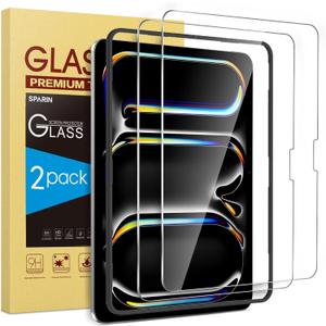 SPARIN Screen Protector for iPad Pro 11 Inch 2024 M4 (5th Generation), 2 Pack Tempered Glass Film Guard for iPad Pro 11, Alignment frame, Case Friendly, Apple Pencil Pro Compatible