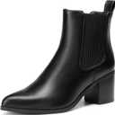 DREAM PAIRS Women's Retro Elastic Chelsea Ankle Boots Fashion Low Chunky Block Heel Pointed Toe Fall Heeled Booties Shoes (6, Black-pu)