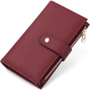Womens Wallet RFID Blocking Leather Trifold Clutch Wallet Credit Card Holder Ladies Travel Wallet Purse with Pen Holder
