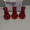 Woho Red Candlestick Holders Set of 3 for Christmas Decorations, 4.3" H Vintage Ribbed Taper Candle Holders for Dining Table, Glass Candle Sticks Holder Decor for Valentines Day/Patriotic Holidays