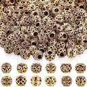 120 Pcs Spacer Loose Beads Tibetan Tone Alloy Beads 11 mm for Bracelets Making Jewelry Craft(Gold)