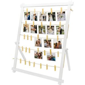 FramePro Freestanding Photo Display Board with Clips, Stable Tabletop Picture Frame Stand Holds 30+ Photos, Graduation Centerpiece Decorations 2026, Wooden Board for Photos, Artworks (White)