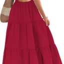 Womens Summer Dresses 2026 Red Short Sleeve Square Neck Ruffle Tiered Cutout A Line Flowy Elegant Trendy Brunch Long Beach Vacation Maxi Dress M