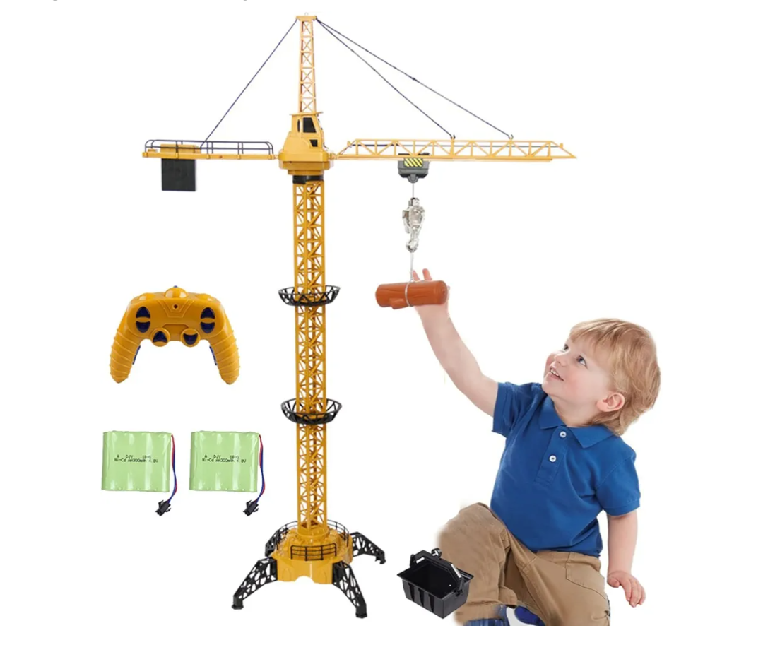 Remote Control Crane Toy for Kids - 50.4 inch RC Tower Crane with LED Lights & Sounds, 680° Rotation Lift Construction Vehicles, Excavator Toy for Ages 4,5,6,7,8 Boys & Girls