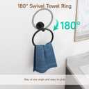 USHOWER Matte Black Towel Ring, Hand Towel Holder for Bathroom Wall Mounted, Durable 304 Stainless Steel, Modern Style