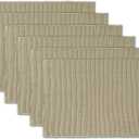 AVKA Studio 100% Cotton Ribbed Placemats - Set of 6-13 x 19 Inches - Beige - Everyday Cloth Table Mats - Thick Construction, Washable & Reusable Cloth Place Mats