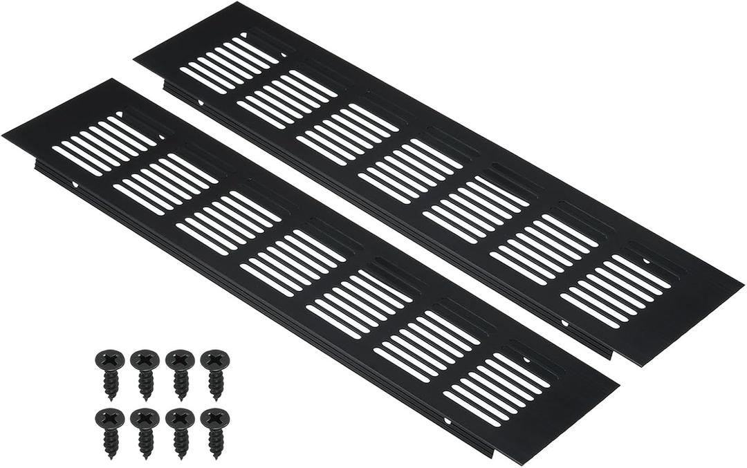 PATIKIL 12 x 3 Inch Door Air Vent Cover, 2pcs Aluminum Grille Ventilation Cover Louvered with Mounting Screws for Cabinet Wardrobe Door, Black