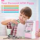 Pink Piggy Bank for Kids, ATM Machine Bank for Real Money with Debit Card, Bill Feeder, Coin Recognition, Balance Calculator, Electronic Savings Safe Box, Gifts for Teen Boy Girl, Medium
