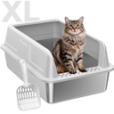 Stainless Steel XL Cat Litter Box, High‑Sides Anti‑Spill Metal Litter Pan | Prevents Urine Leakage Includes Scoop Durable & Sturdy Odor-Resistant