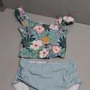 Eomenie Tankini Swimsuits for Women Ruched Tummy Control Bathing Suit Two Piece Swim Tank Top with High Waisted Bottom Green Floral, M