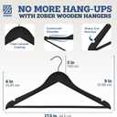 ZOBER Black Wooden Hangers - Heavy Duty, Non Slip Wood Hangers for Coats, Jackets, Suits, & Pants - Coat Hangers for Closet W/Bar and Notches 20 Pack