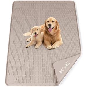 Pee Pads for Dogs, 34" x 22" Extra Large Reusable Silicone Mat, Washable Puppy Training Pads for Potty Training, Non-Slip, Leak-Proof, Indoor Floor Protection (Khaki)