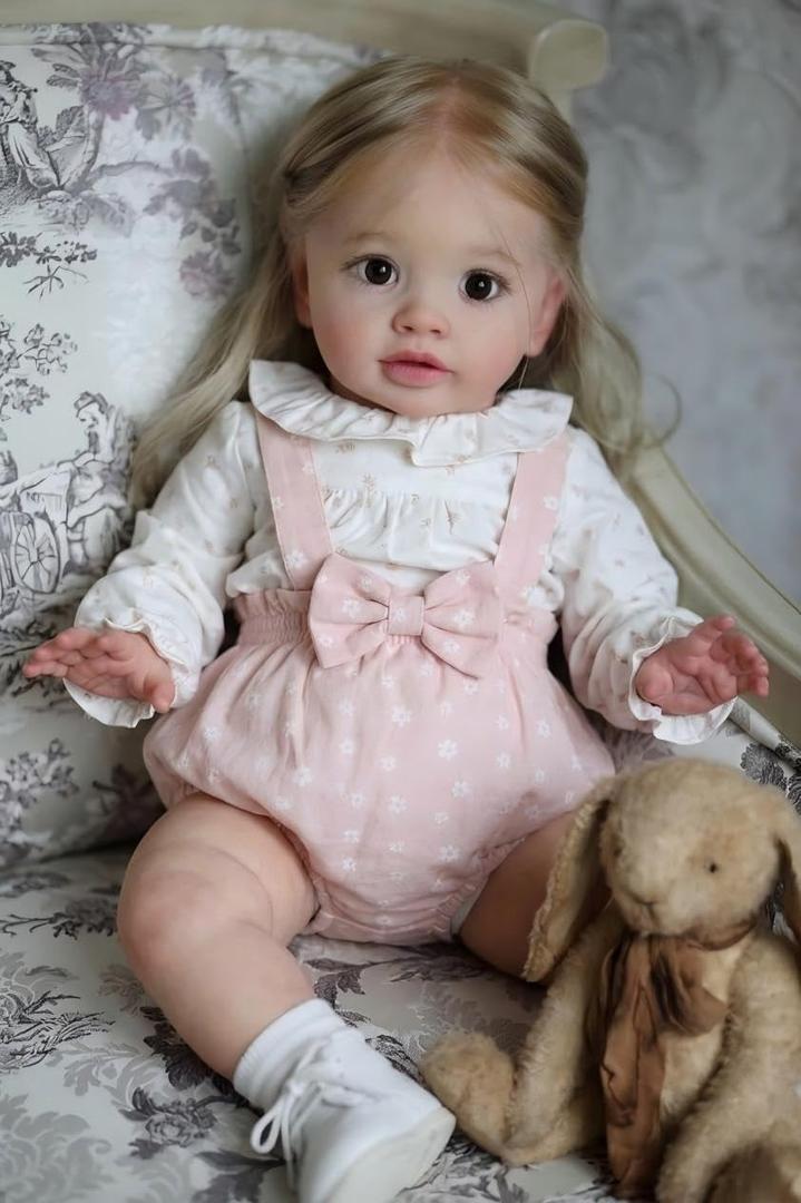 Pinky Reborn Big Size 26 Inch Big Realistic Reborn Toddler Girl Doll Handmade Silicone Soft Vinyl Limbs and Cloth Body Baby Doll that Look Real Lifelike Newborn Baby Dolls Toy Set for Kids