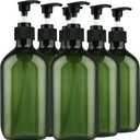 Empty Plastic Bottles with Pump Dispenser and Labels Included, Refillable Travel Containers for Hand sanitizer Shampoo Lotion, etc - No BPA/Parabenf, 500ml/16.9oz (Green, 6 Pack)