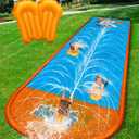 Spring Water Slip and Water Slide, 17ft *2 Lanes Slip Water Slides for Kids Backyards Ages 5-8 8-12 with Sprinkler and Inflatable Bodyboards, Summer Water Fun Toy for Outdoor Lawn Games Play (Blue)