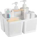 Rejomiik Portable Shower Caddy Basket Plastic Cleaning Caddy Organizer Storage Tote with Handle for Bathroom, College, Dorm Room Essentials, White