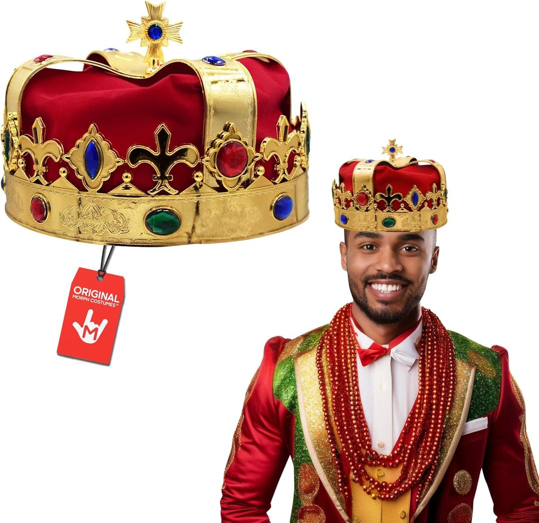 Morph Adult Royal King Crown Queen Regal Jeweled Gold Hat Halloween Wiseman Costume Accessory