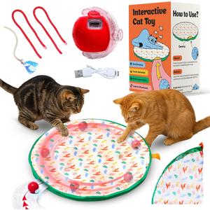 Interactive Cat Toys for Indoor Cats, Automatic Motion Activated Hide and Seek Cat Toy, Fast Rolling Ball in Cat Play Mat Keeps Cat Engaged (Red)