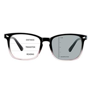 LAMBBAA Vintage Square Progressive Multifocal Presbyopic Glasses, Photochromic Gray Sunglasses for Men Women Readers (+0.00/+1.00 Magnification) Black and Green
