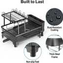 GSlife 2 Tier Dish Drying Rack with Drainboard, Expandable Large Dish Drainer for Kitchen Counter, Rust Resistant Dish Drainer with Cup Holder & Utensil Holder, 12.6" W x 18.7"-25.2" L, Black