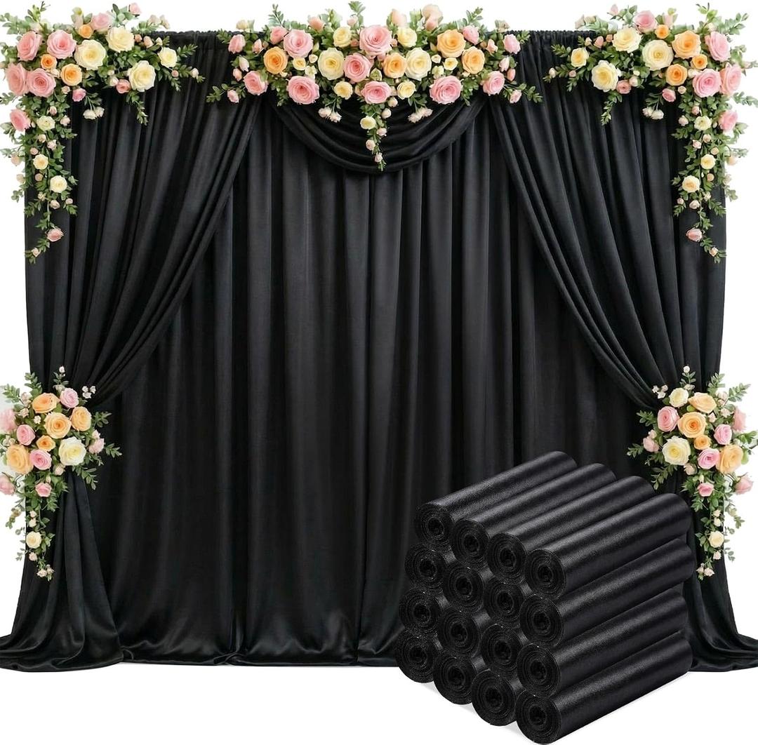 Tingjoo 80 FT x 10 FT Black Backdrop Curtains, Set of 16 Panels