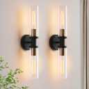 Black and Brass Gold Wall Sconces Set of Two with Clear Glass Shade - Indoor Wall Decor Set of 2