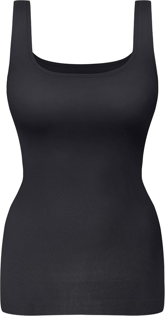 KIKIMINK Womens Shapewear Tank Top Tummy Control - Seamless Compression Tanks for Women - Slimming Body Shaper Undershirt (Black, L)