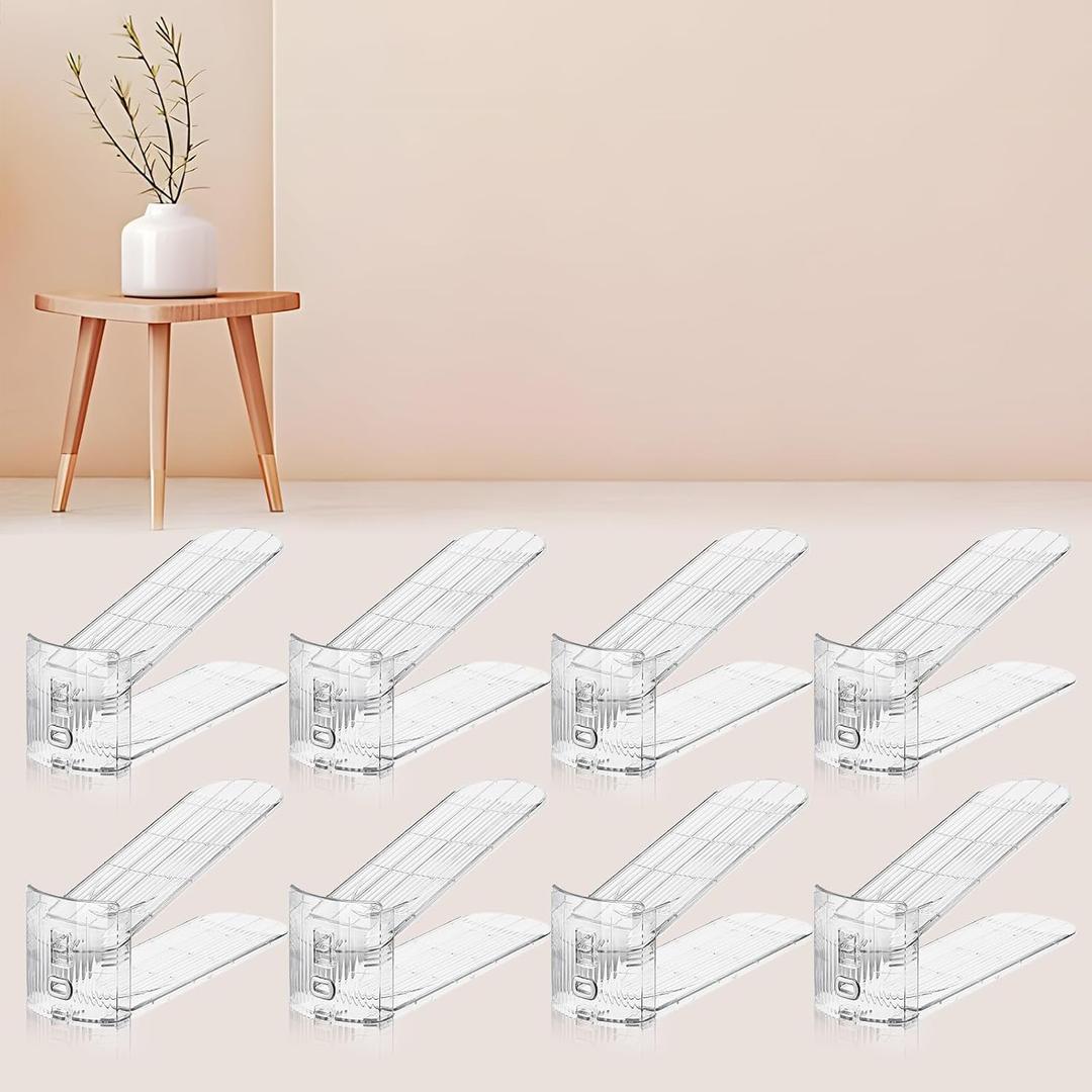 Shoe Slots Organizer for Closet, 8 Pack Shoe Stacker Shoe Rack Organizer for Closet Space Saver Storage Shoe Holder Organization (Transparent)