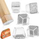 28Pcs Square Chair Leg Floor Protectors with Wrapped Felt Bottom, Silicone Chair Leg Protectors for Hardwood Floors, Chair Legs Cover Prevents Scratches & Reduce Noise (Clear L Fit 1.14"-1.42")
