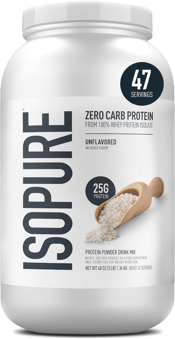 Isopure Zero Carb 100% Pure Whey Isolate Protein Powder, Lactose Free, Gluten Free, with Vitamins, Unflavored, 25g Protein Per Serving, 3 Lbs, 47 Servings, BB Date: 9/26/2027