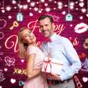 Happy Valentine's Day Backdrop 7x5FT Pink Neon Valentine's Day Photography Background Red Brick Wall Banner Valentines Party Decoration Supplies Photo Props