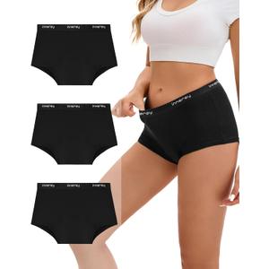 INNERSY Women's Period Boxers Underwear Leak Proof Menstrual Boy Shorts Panties 3-Pack (Medium, Black)