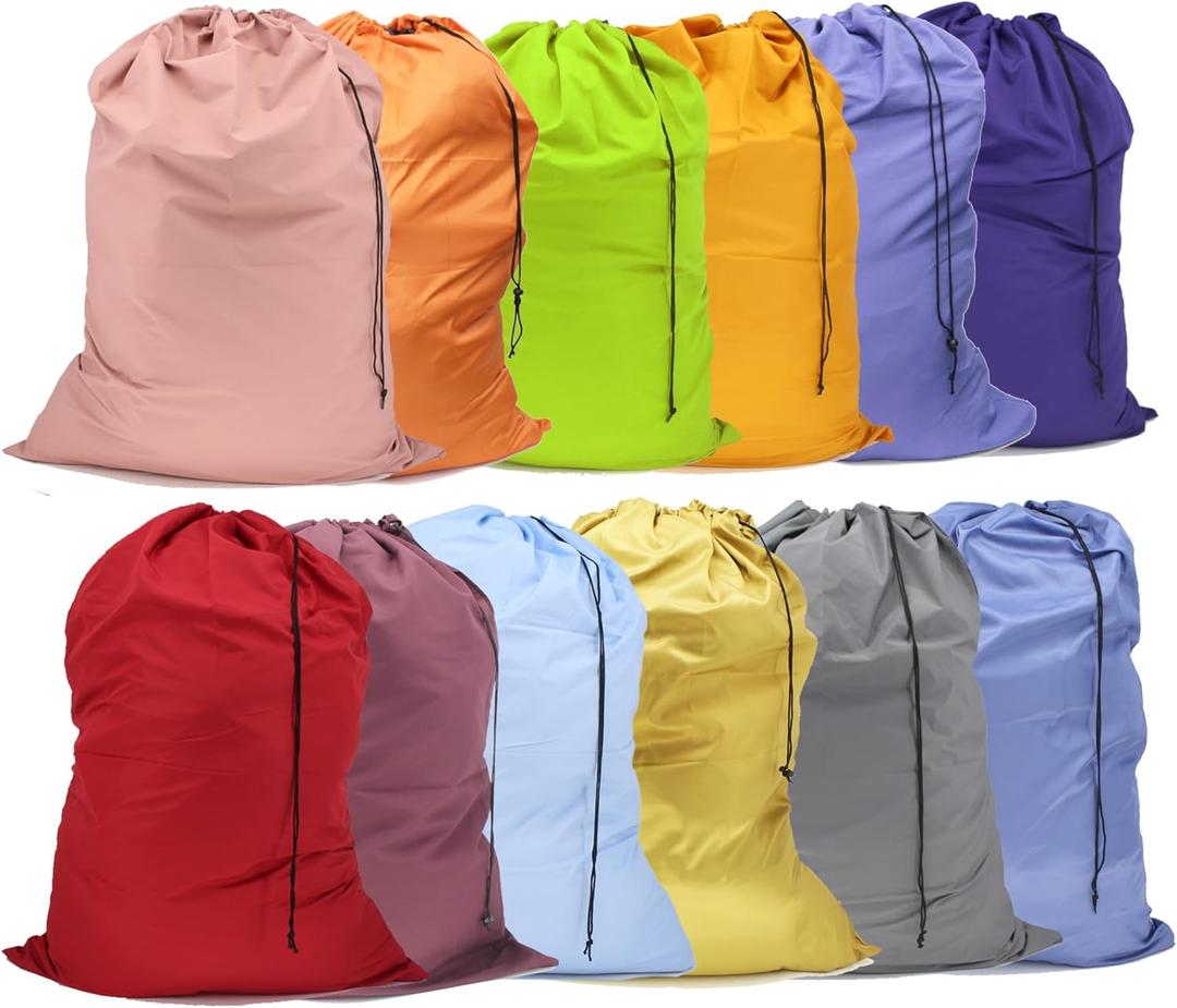 Extra Large Laundry Bag Travel Laundry Bags with Drawstring Closure Fit a Laundry Basket or Hamper for college dorm and apartment dwellers Machine Washable 30"x40" (Mixed Color 12 Pack)