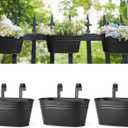 Dahey 10.5 Inch Metal Iron Hanging Flower Pots for Railing Fence Hanging Bucket Pots Countryside Style Window Flower Plant Holder with Detachable Hooks Home Decor,Black,3 Pcs