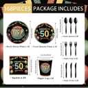 168Pcs Vintage 50th Birthday Plates Napkins Party Supplies Back in 1976 Disposable Tableware Set Paper Cups Black Forks Knives Spoons Cheers to 50 Years for Old Men Women Anniversary Serves 24