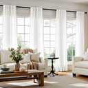jinchan White Linen Curtains 84 Inchs Length Light Filtering Semi Sheer Curtains for Bedroom 2 Panel Set Farmhouse Drapes for Living Room 7FT Long, Rod Pocket/Back Tab 50W x 84L