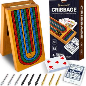 Cribbage Board Game Set with Storage - Classic Game Travel Cribbage Board with Wooden Card Storage for Adults & Kids - Ideal for Game Night