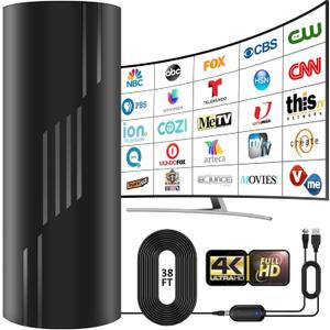3900+ Miles Range TV Antenna,2026 Digital TV Antenna Indoor Outdoor with Strongest Amplifier, 360Reception HD Antenna for Local Channels for Smart/Old TVs-38ft Coax Cable-Support 8K 4K 1080p ATSC 3.0