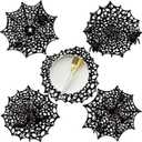 Havawish 50 Pcs Halloween Spider Web Placemats 13" Black Spiderweb Placemat Disposable Hollow Out Halloween Spider Paper Table Place Mats for Dining Kitchen Table Decoration Party Supplies