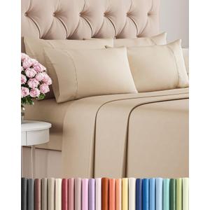 Full 6 Piece Sheet Set - Comfy Breathable & Cooling - Ultra Soft Hotel Luxury Bedding Set with 8-16 Inch Deep Pockets - 1 Flat & 1 Fitted Sheet & 4 Pillowcases - Cozy, Wrinkle Free & Easy Care - Cream